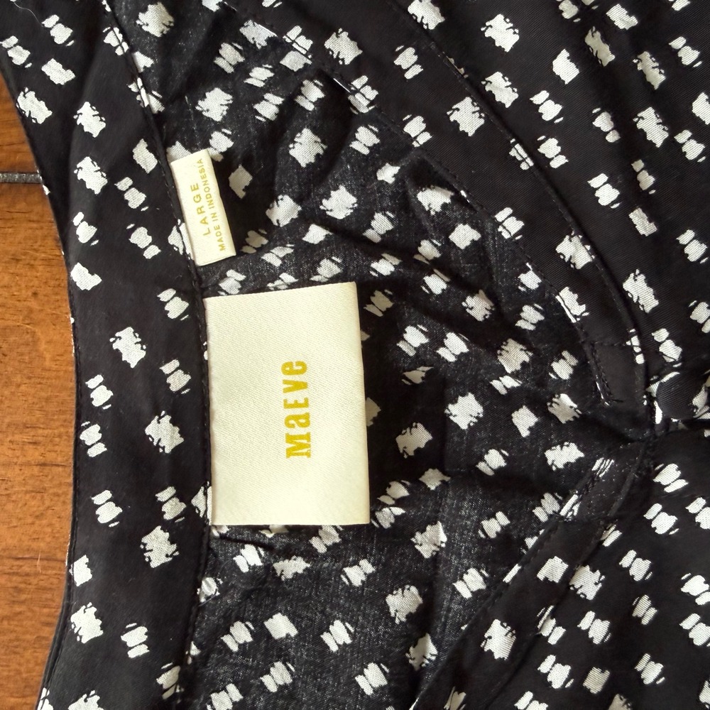 Maeve Anthropologie Black White Geometric Rayon 3/4 Sleeve Tiered Mini Dress L - Picture 3 of 6